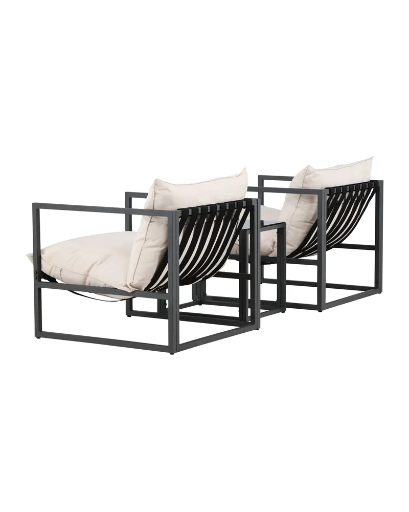 Messina Gartenlounge mit zwei Sesseln und Glastisch in Table:50 × 40 × 45Sofa:75 × 75 × 61 cm, Schwarz, Ansicht 8