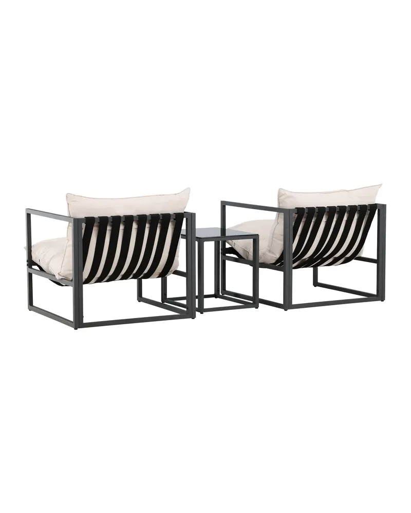 Messina Gartenlounge mit zwei Sesseln und Glastisch in Table:50 × 40 × 45Sofa:75 × 75 × 61 cm, Schwarz, Ansicht 9