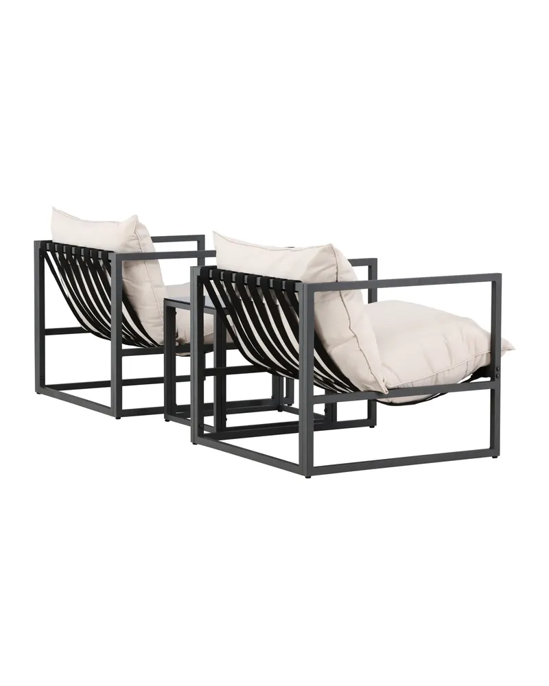 Messina Gartenlounge mit zwei Sesseln und Glastisch in Table:50 × 40 × 45Sofa:75 × 75 × 61 cm, Schwarz, Ansicht 11