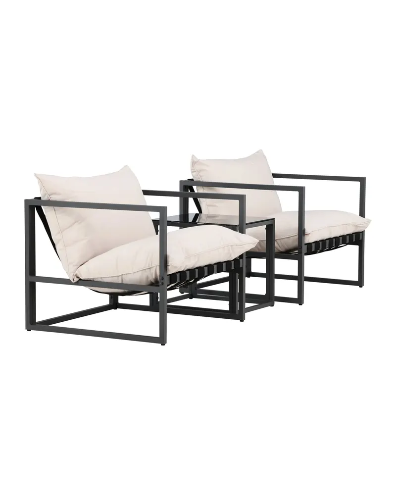 Messina Gartenlounge mit zwei Sesseln und Glastisch in Table:50 × 40 × 45Sofa:75 × 75 × 61 cm, Schwarz, Ansicht 12