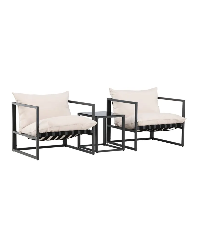Messina Gartenlounge mit zwei Sesseln und Glastisch in Table:50 × 40 × 45Sofa:75 × 75 × 61 cm, Schwarz, Ansicht 2