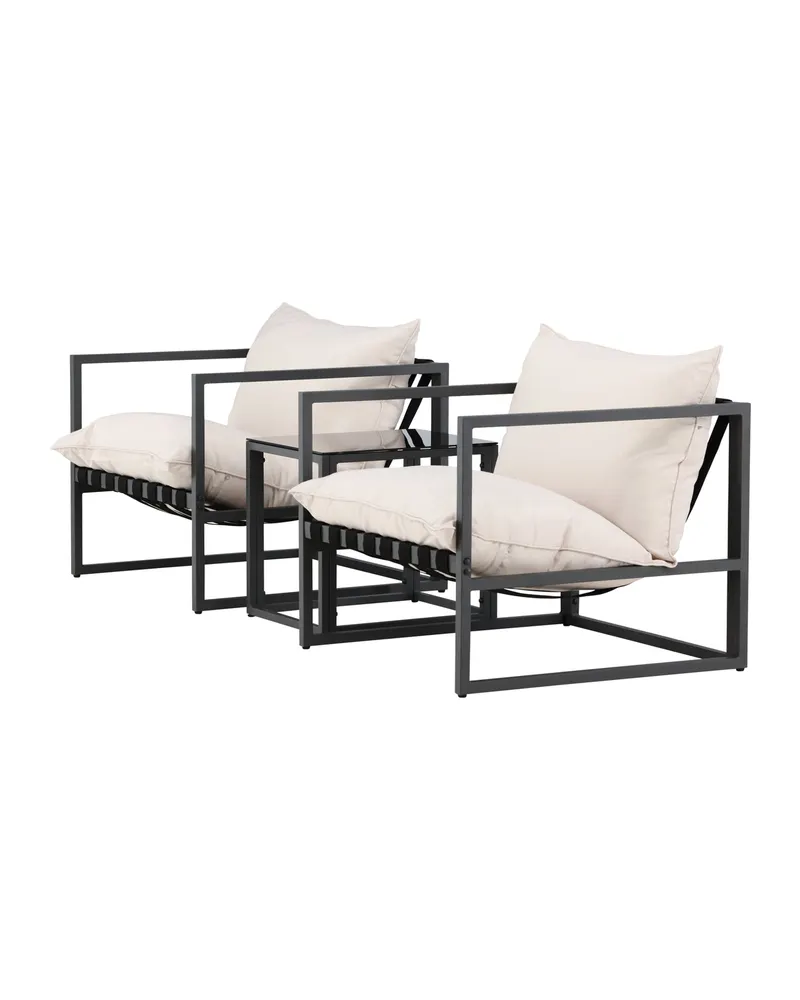 Messina Gartenlounge mit zwei Sesseln und Glastisch in Table:50 × 40 × 45Sofa:75 × 75 × 61 cm, Schwarz, Ansicht 3