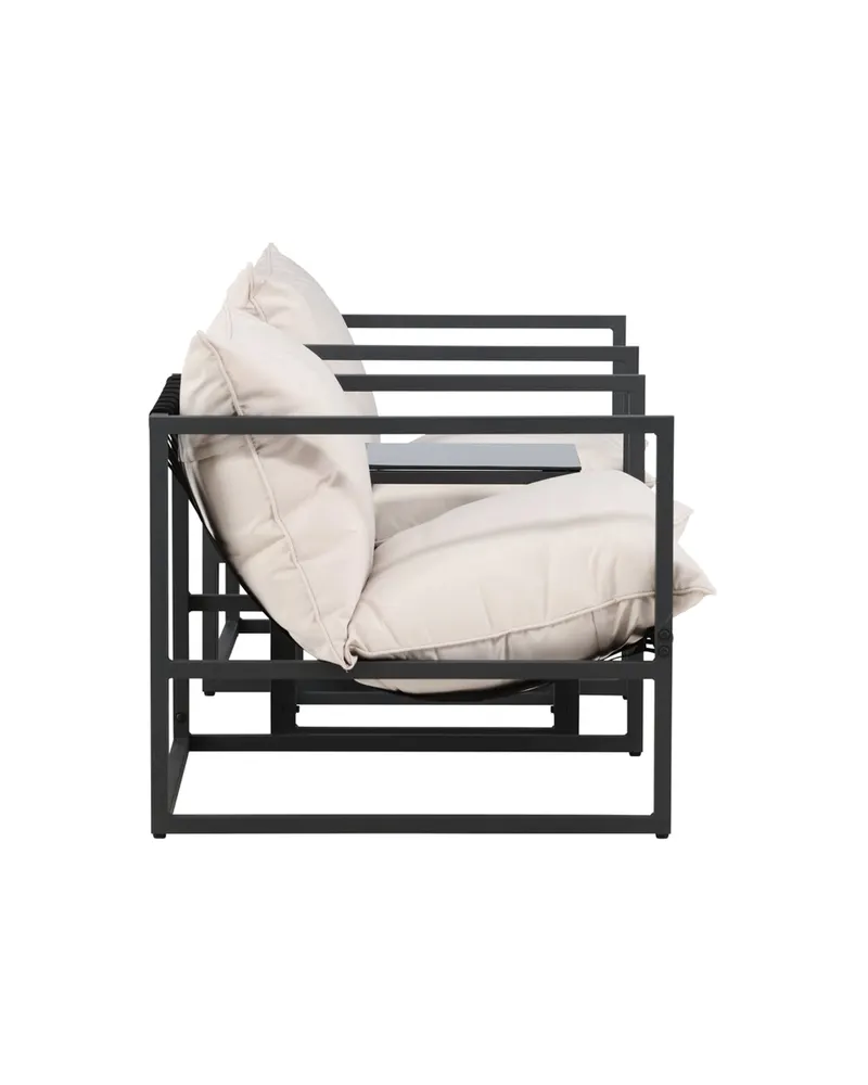 Messina Gartenlounge mit zwei Sesseln und Glastisch in Table:50 × 40 × 45Sofa:75 × 75 × 61 cm, Schwarz, Ansicht 5