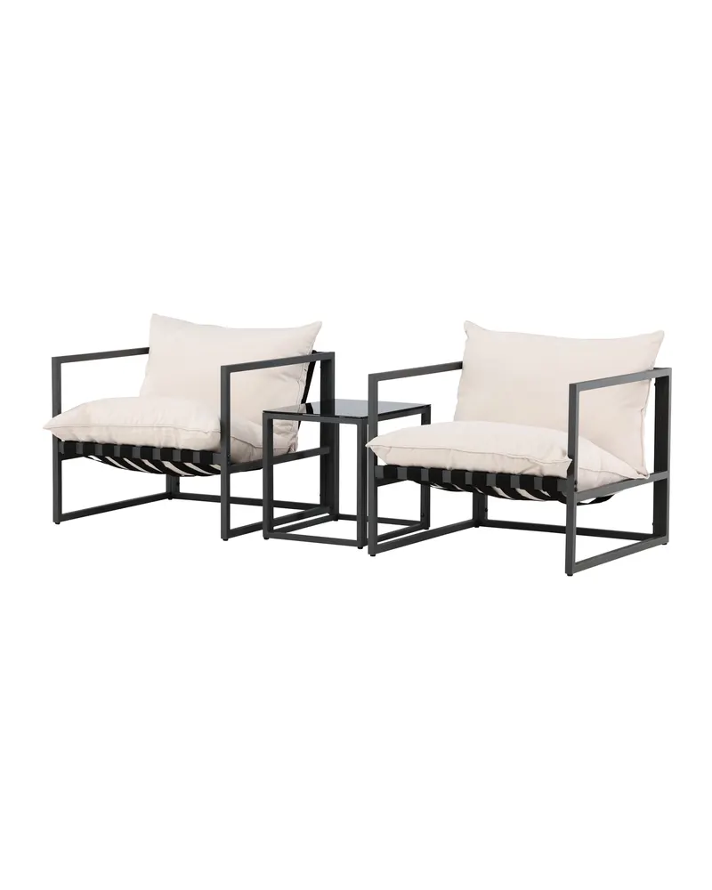 Messina Gartenlounge mit zwei Sesseln und Glastisch in Table:50 × 40 × 45Sofa:75 × 75 × 61 cm, Schwarz, Ansicht 6