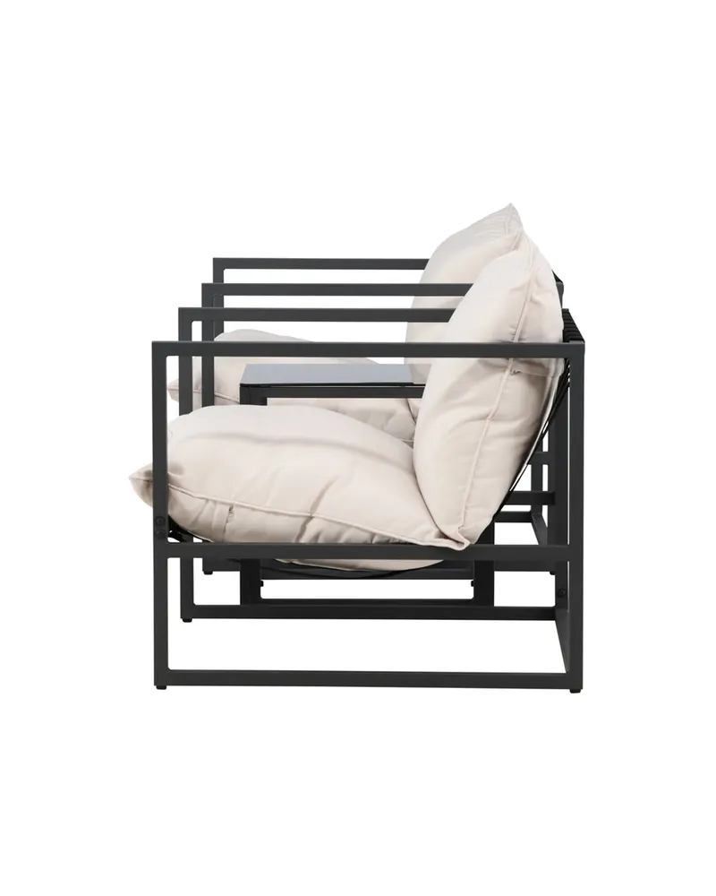 Messina Gartenlounge mit zwei Sesseln und Glastisch in Table:50 × 40 × 45Sofa:75 × 75 × 61 cm, Schwarz, Ansicht 7