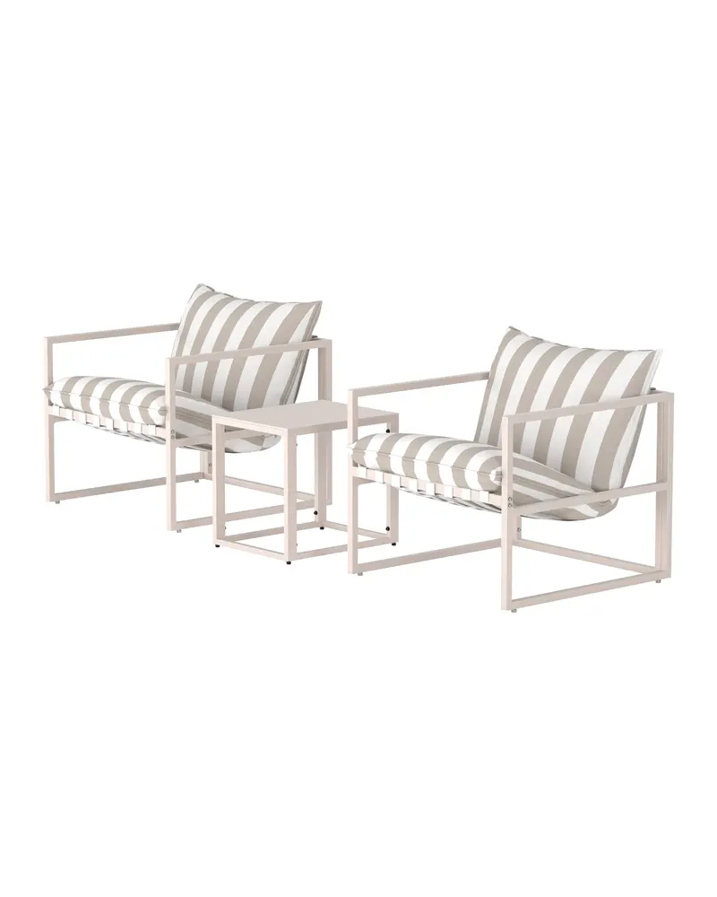 Messina Gartenlounge mit zwei Sesseln und Glastisch in Table: 45 × 50 × 40, Chair: 75 × 75 × 61 cm, Beige, Ansicht 1