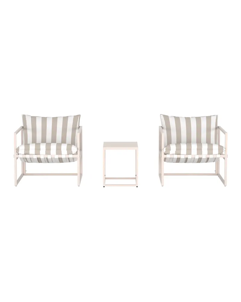 Messina Gartenlounge mit zwei Sesseln und Glastisch in Table: 45 × 50 × 40, Chair: 75 × 75 × 61 cm, Beige, Ansicht 2