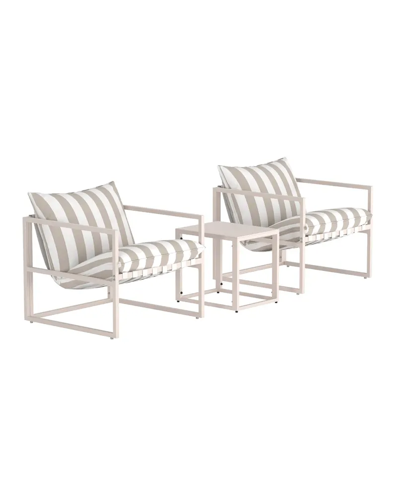 Messina Gartenlounge mit zwei Sesseln und Glastisch in Table: 45 × 50 × 40, Chair: 75 × 75 × 61 cm, Beige, Ansicht 3