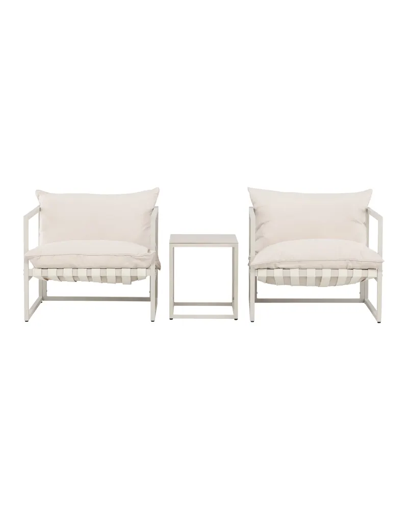 Messina Gartenlounge mit zwei Sesseln und Glastisch in Table:50 × 40 × 45Sofa:75 × 75 × 61 cm, Beige, Ansicht 1