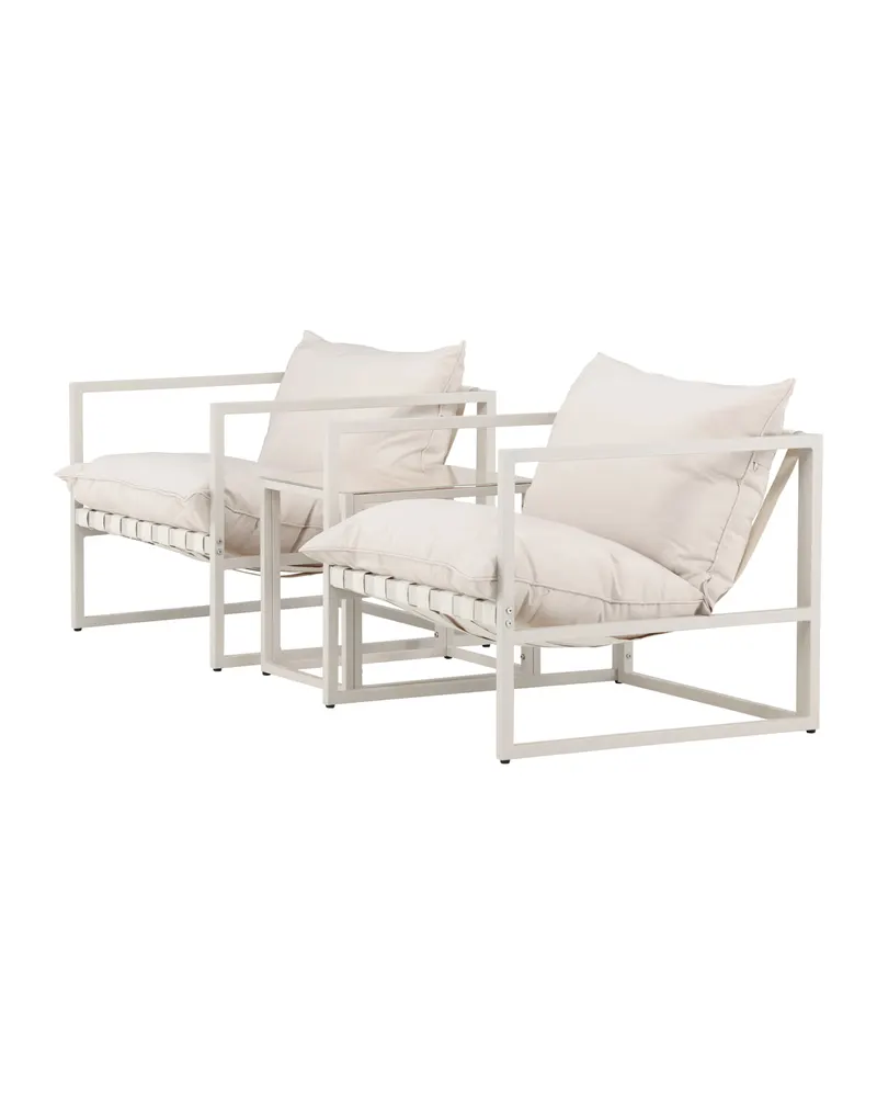 Messina Gartenlounge mit zwei Sesseln und Glastisch in Table:50 × 40 × 45Sofa:75 × 75 × 61 cm, Beige, Ansicht 8