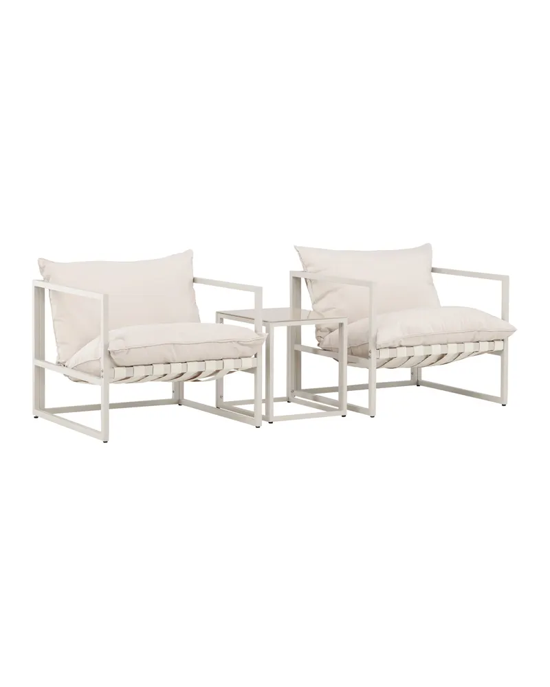 Messina Gartenlounge mit zwei Sesseln und Glastisch in Table:50 × 40 × 45Sofa:75 × 75 × 61 cm, Beige, Ansicht 2