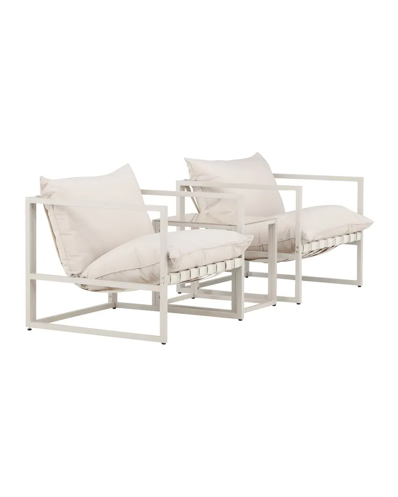 Messina Gartenlounge mit zwei Sesseln und Glastisch in Table:50 × 40 × 45Sofa:75 × 75 × 61 cm, Beige, Ansicht 3