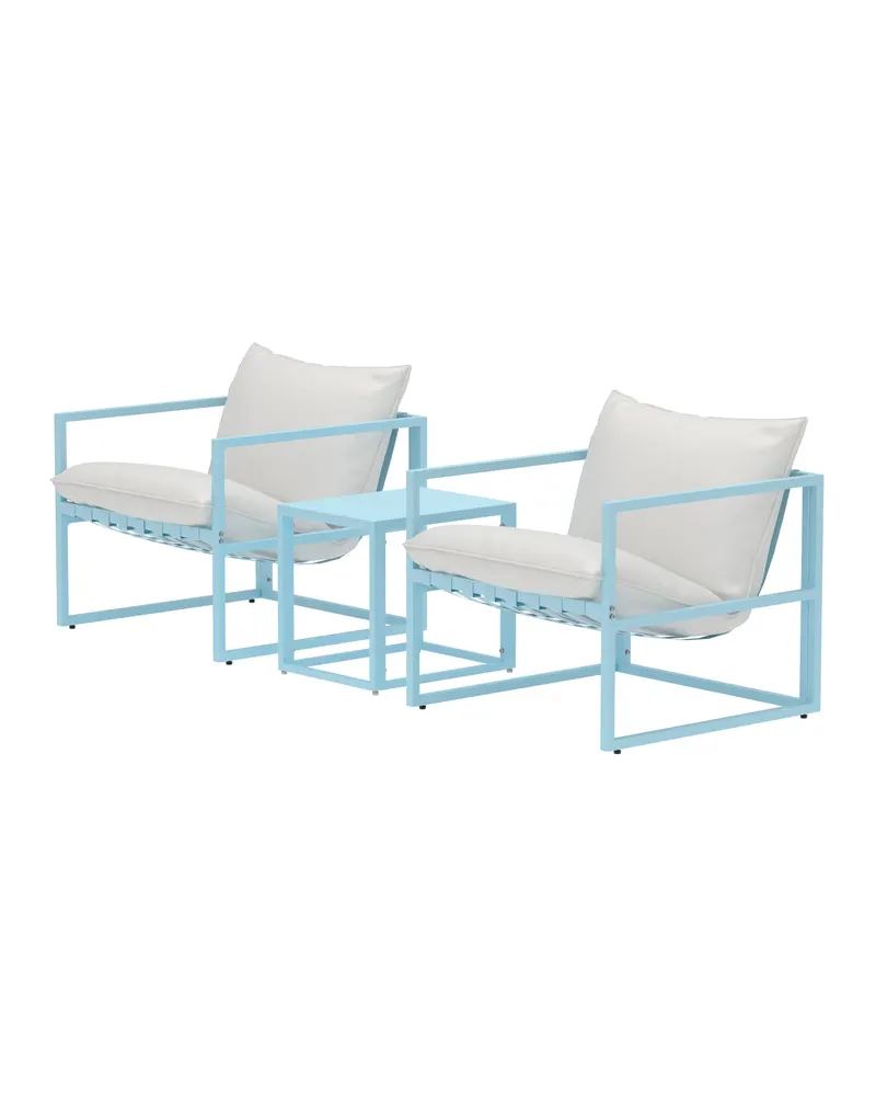 Messina Gartenlounge mit zwei Sesseln und Glastisch, Hellblau