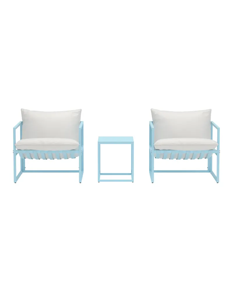 Messina Gartenlounge mit zwei Sesseln und Glastisch in Table: 45 × 50 × 40, Chair: 75 × 75 × 61 cm, Hellblau, Ansicht 2