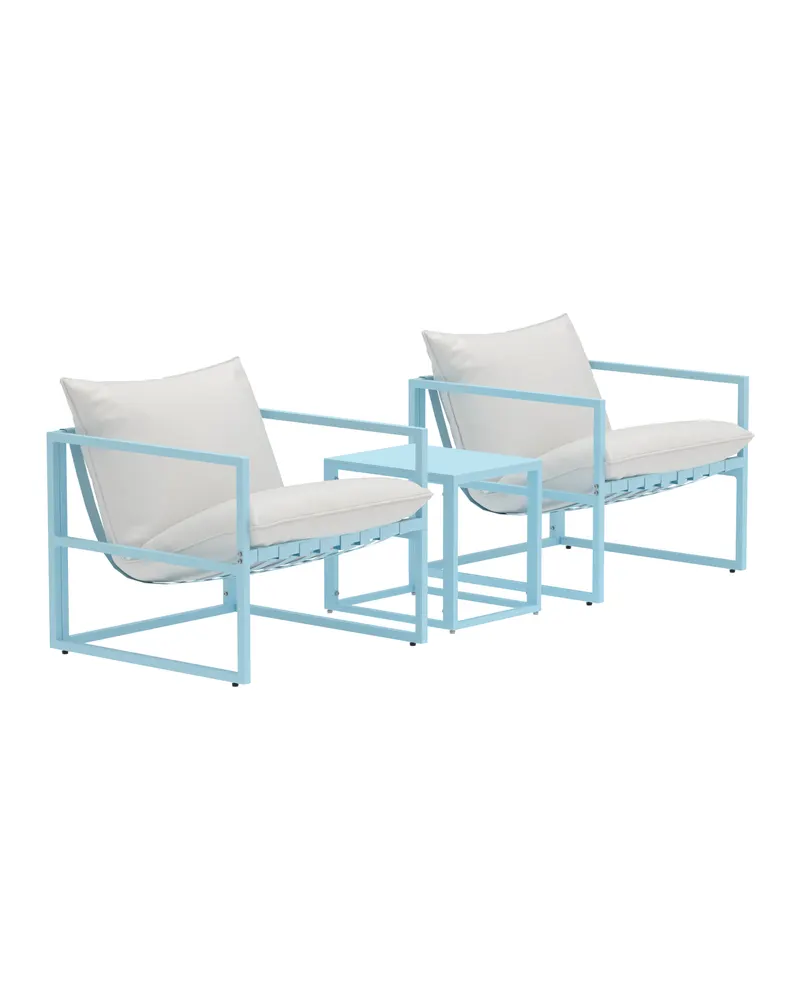Messina Gartenlounge mit zwei Sesseln und Glastisch in Table: 45 × 50 × 40, Chair: 75 × 75 × 61 cm, Hellblau, Ansicht 3