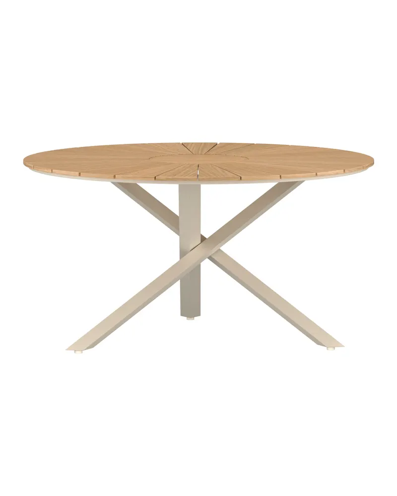 Mexico runder Gartentisch Ø 140 cm mit Teakplatte, Natur, Gestell Beige