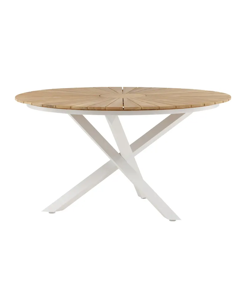 Mexico runder Gartentisch mit Teakplatte in Natur, Gestell Weiß, Ansicht 11