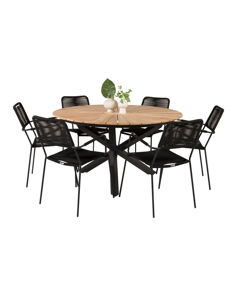 Mexico & Lindos rundes Gartenmöbel-Set mit 6 Stühlen in Schwarz, Ansicht 2