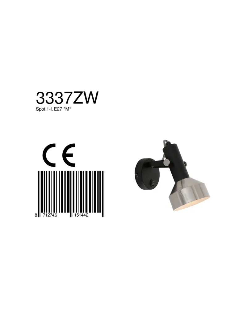 Acier Wandspot mit E27-Fassung in Stahl, Schwarz, Ansicht 22