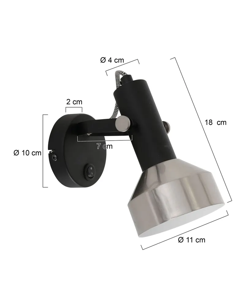 Acier Wandspot mit E27-Fassung in Stahl, Schwarz, Ansicht 7