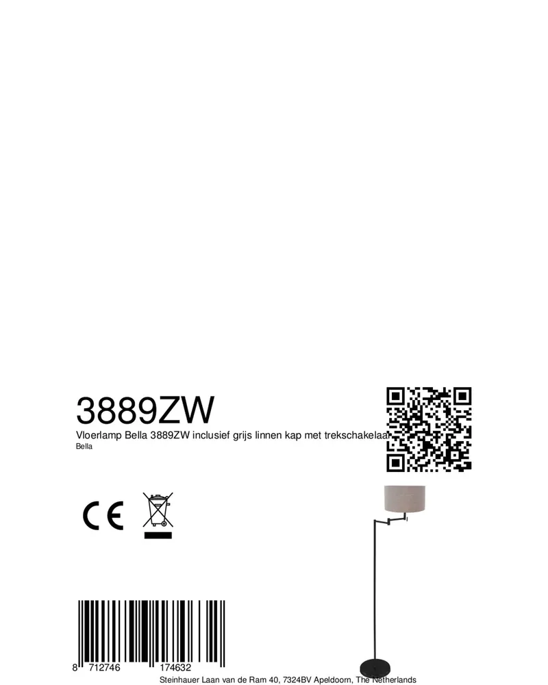 Bella Stehlampe mit Lesearm und E27-Fassung in Grau, Ansicht 12