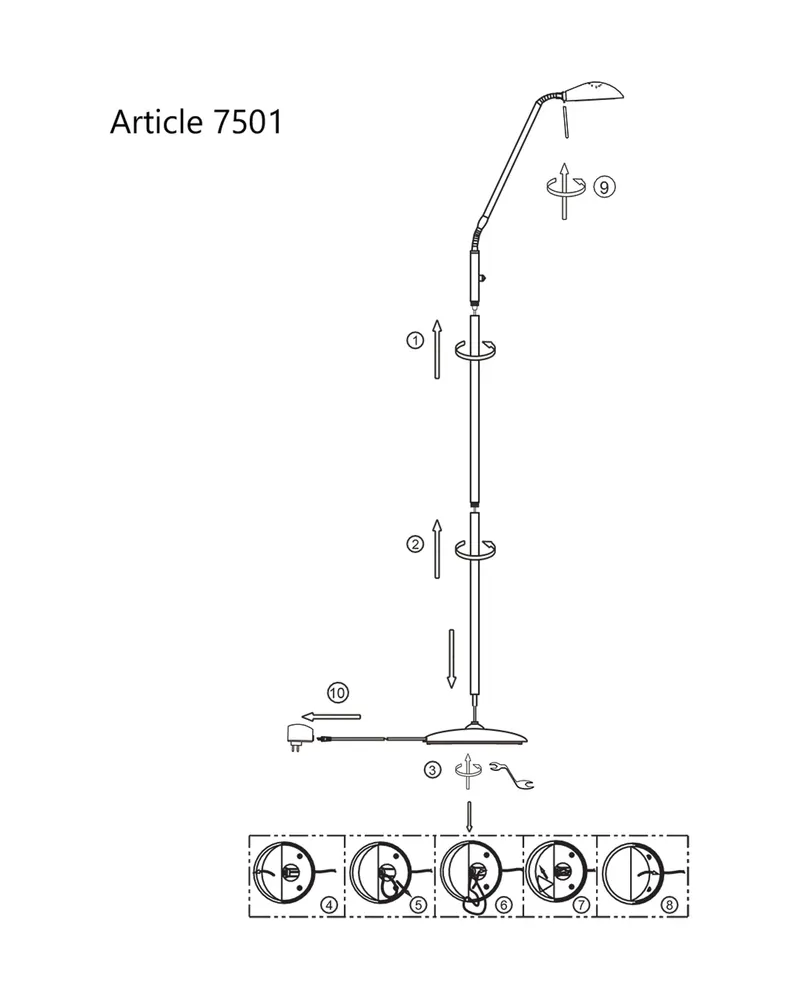 Biron Stehlampe mit Lesearm und austauschbarem LED-Modul in Bronze, Ansicht 12