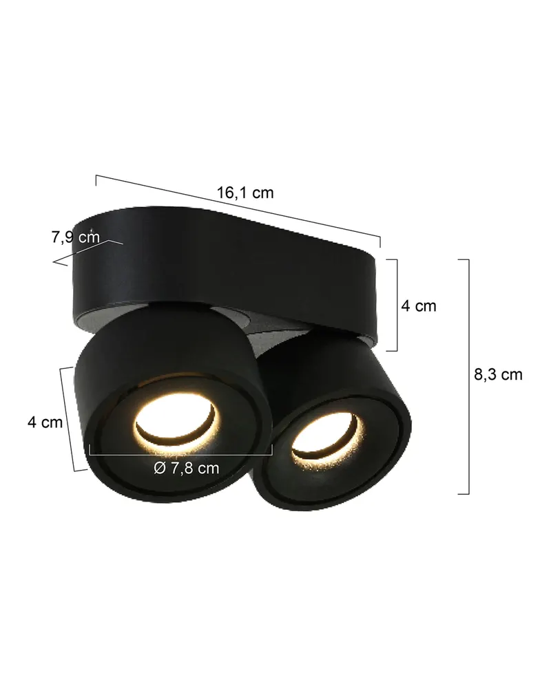Mexlite Fez Doppelspot mit austauschbaren LED-Modulen in Schwarz, Ansicht 3