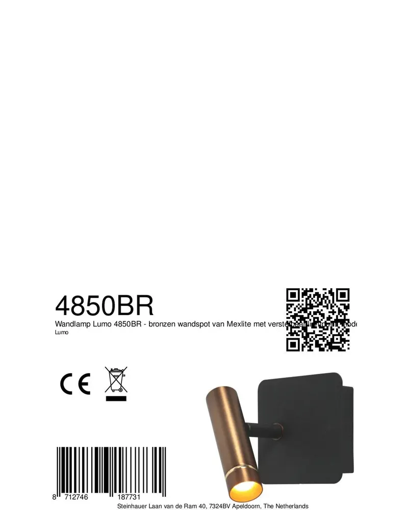 Mexlite Lumo Wandleuchte mit verstellbarem LED-Lesearm in Bronze, Ansicht 10