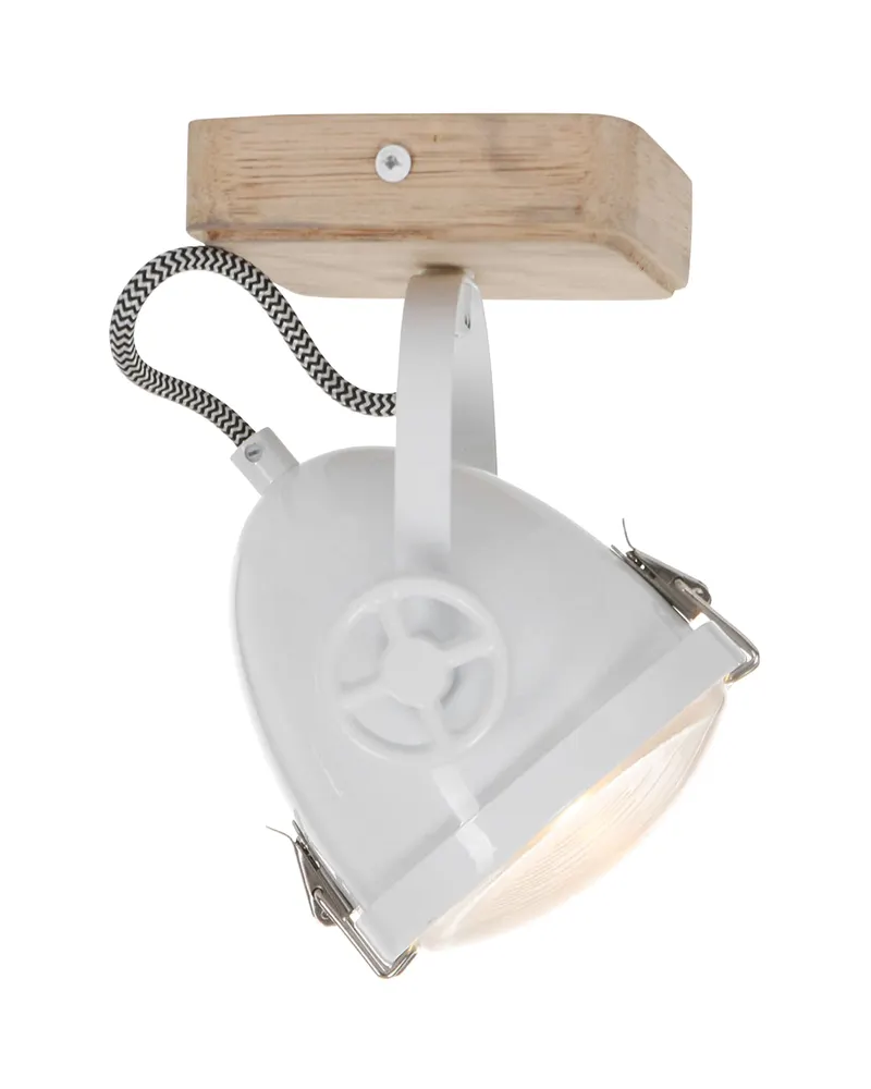 Michelle Deckenstrahler aus Holz und Metall mit Dim-to-warm-GU10, Buche, Büche, Weiß