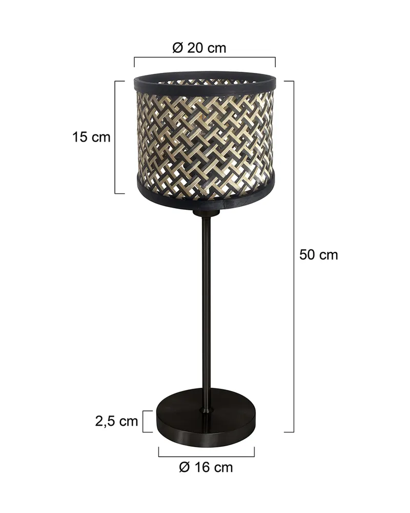 Noor Tischlampe aus Bambus und Metall in Naturfarben, Schwarz, Ansicht 10