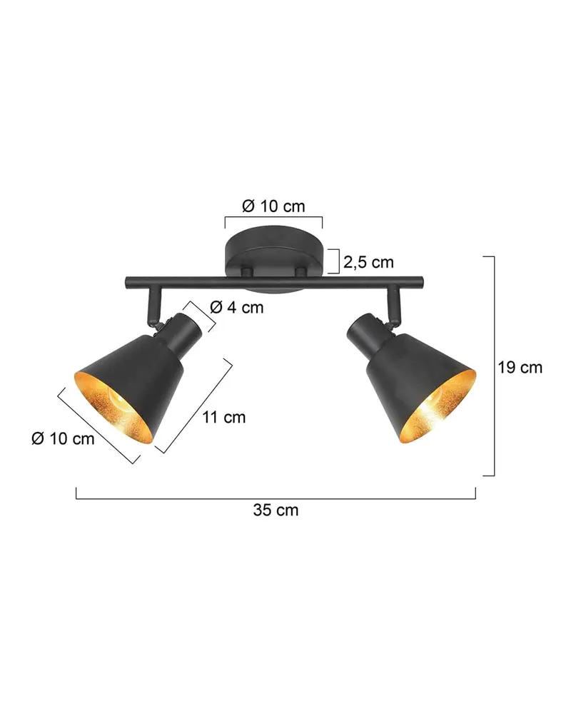 Mexlite Oeroe Spot mit zwei E14-Lichtpunkten in Gold, Schwarz, Ansicht 2