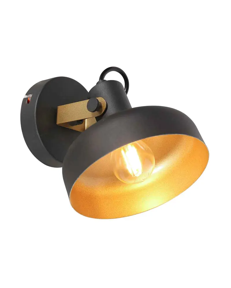 Mexlite Prato Wandleuchte mit schwenkbarem E14-Lichtpunkt in Gold, Schwarz, Ansicht 3