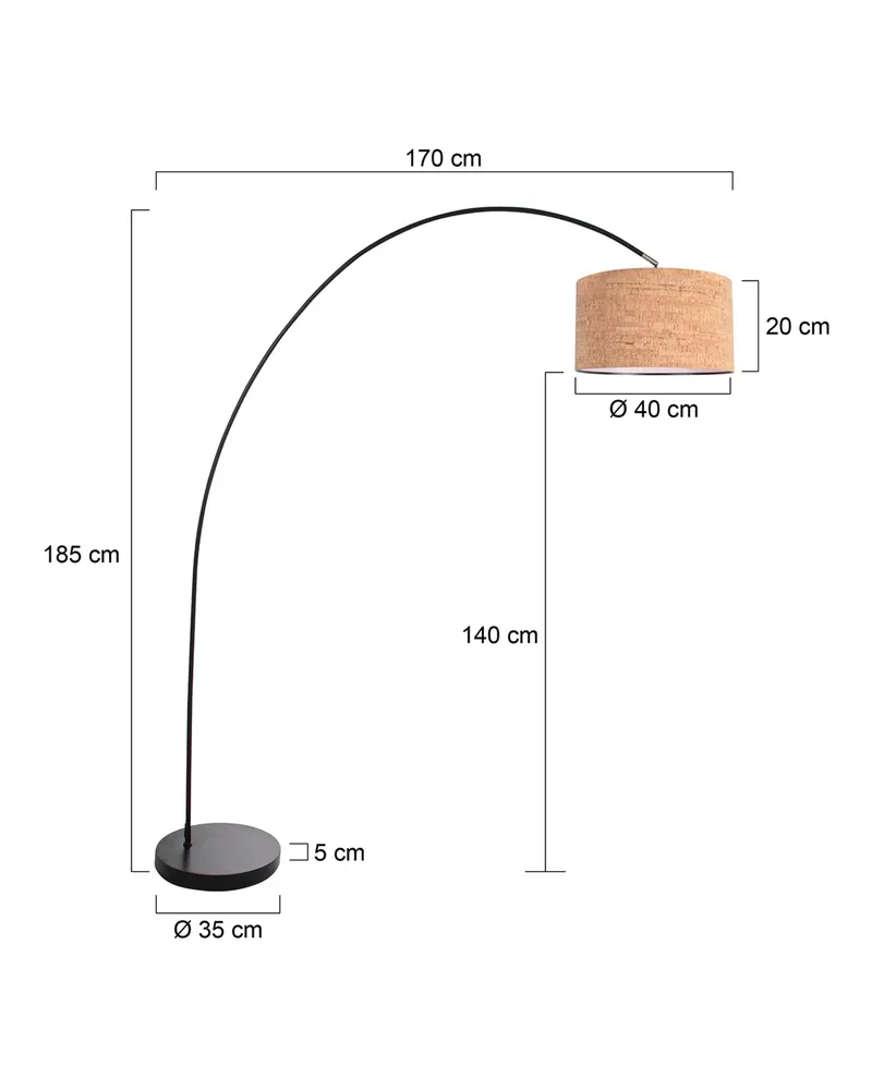 Solva Bogenlampe aus Kork mit verstellbarem Lesearm in Schwarz, Ansicht 2