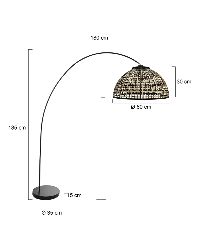 Solva Bogenlampe aus Bambus mit kippbarer Fassung in Naturfarben, Schwarz, Ansicht 10