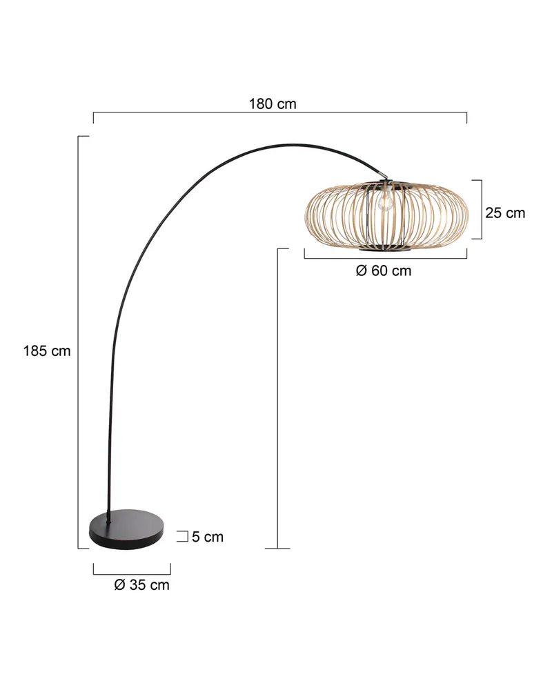 Solva Bogenlampe aus Bambus und Metall in Naturfarben, Schwarz, Ansicht 2