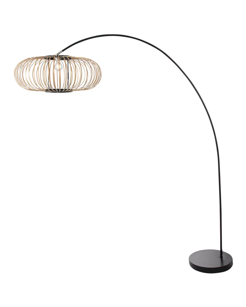 Solva Bogenlampe aus Bambus und Metall in Naturfarben, Schwarz, Ansicht 3