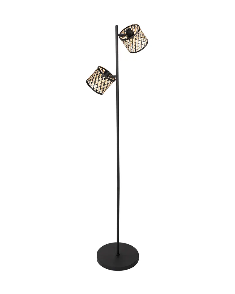 Sumba Stehlampe aus Bambus und Metall mit zwei Lichtpunkten in Naturfarben, Schwarz, Ansicht 2