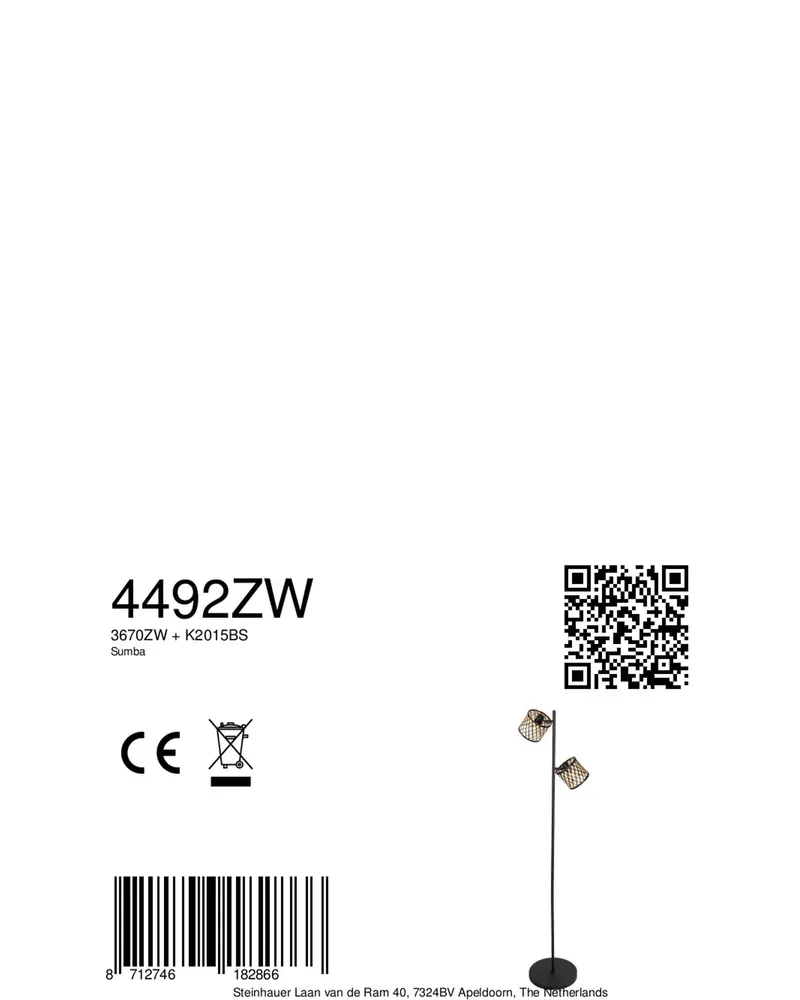 Sumba Stehlampe aus Bambus und Metall mit zwei Lichtpunkten in Naturfarben, Schwarz, Ansicht 9