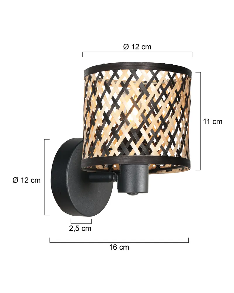 Mexlite Sumba Wandspot mit E14-Fassung, 1-flammig in Naturfarben, Schwarz, Ansicht 9