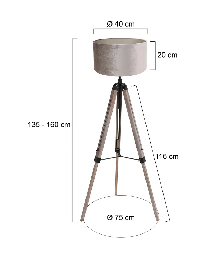 Mexlite Triek Stehlampe aus Holz, Metall und Textil in Schwarz, Ansicht 3