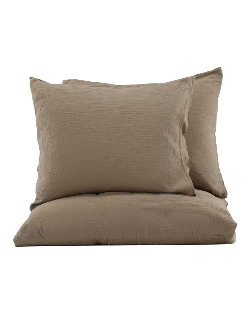 Mila Bettwäsche aus Crinkle-Baumwolle in 220 × 240 cm, Braun, Ansicht 1