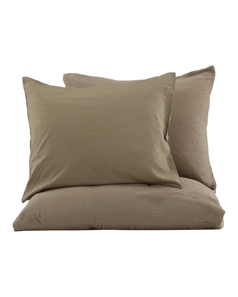 Mila Bettwäsche aus Crinkle-Baumwolle in 220 × 240 cm, Braun, Ansicht 2