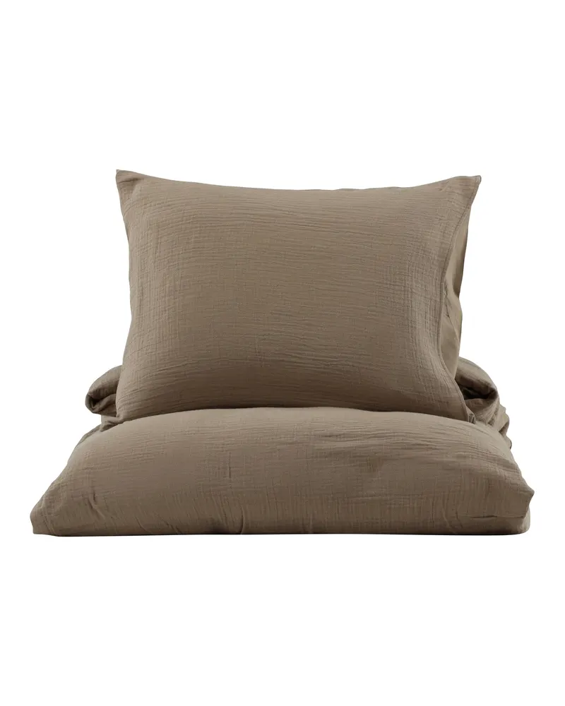 Mila Bettwäsche aus Crinkle-Baumwolle, Braun
