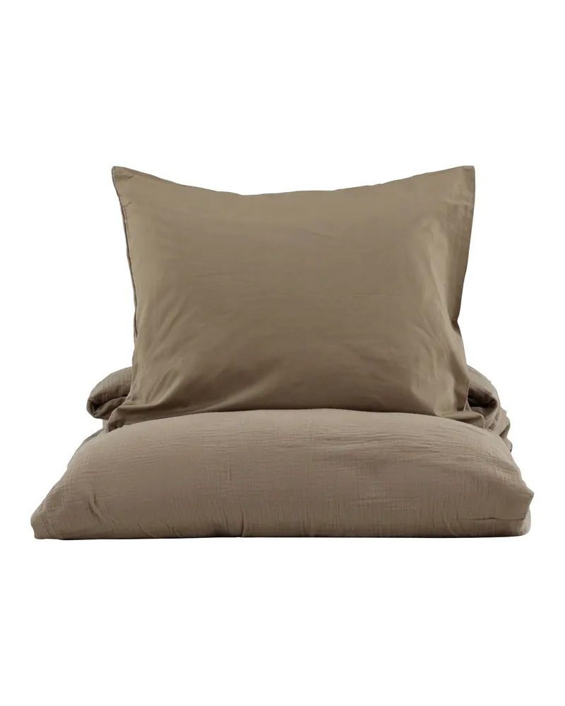 Mila Bettwäsche aus Crinkle-Baumwolle in 200 × 150 cm, Braun, Ansicht 2