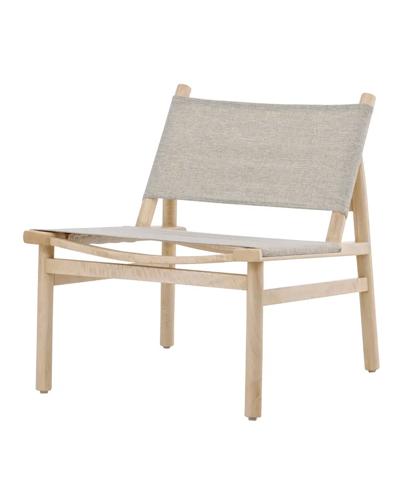 Millo Loungesessel aus Mangoholz mit grauer Stoffbespannung, Grau, Natur