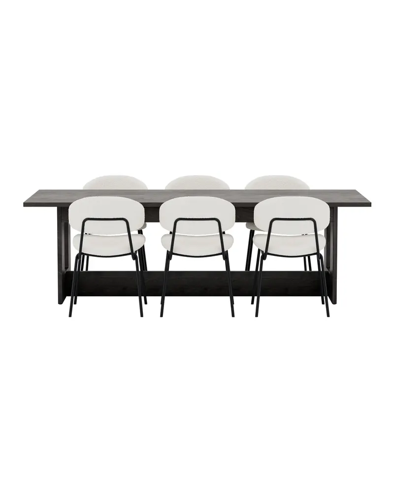 Milly & Chico Esstisch mit Stühlen: 235 × 100 cm, weißes Bouclé