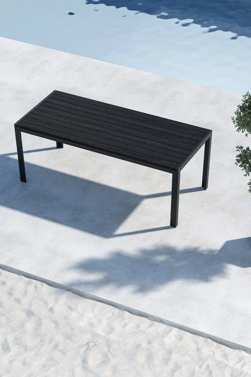 Mirko rechteckiger Gartentisch aus Aluminium in 205 × 90 cm, Schwarz, im Wohnraum, Ansicht 1