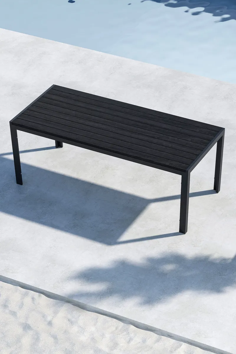 Mirko rechteckiger Gartentisch aus Aluminium in 205 × 90 cm, Schwarz, im Wohnraum, Ansicht 2