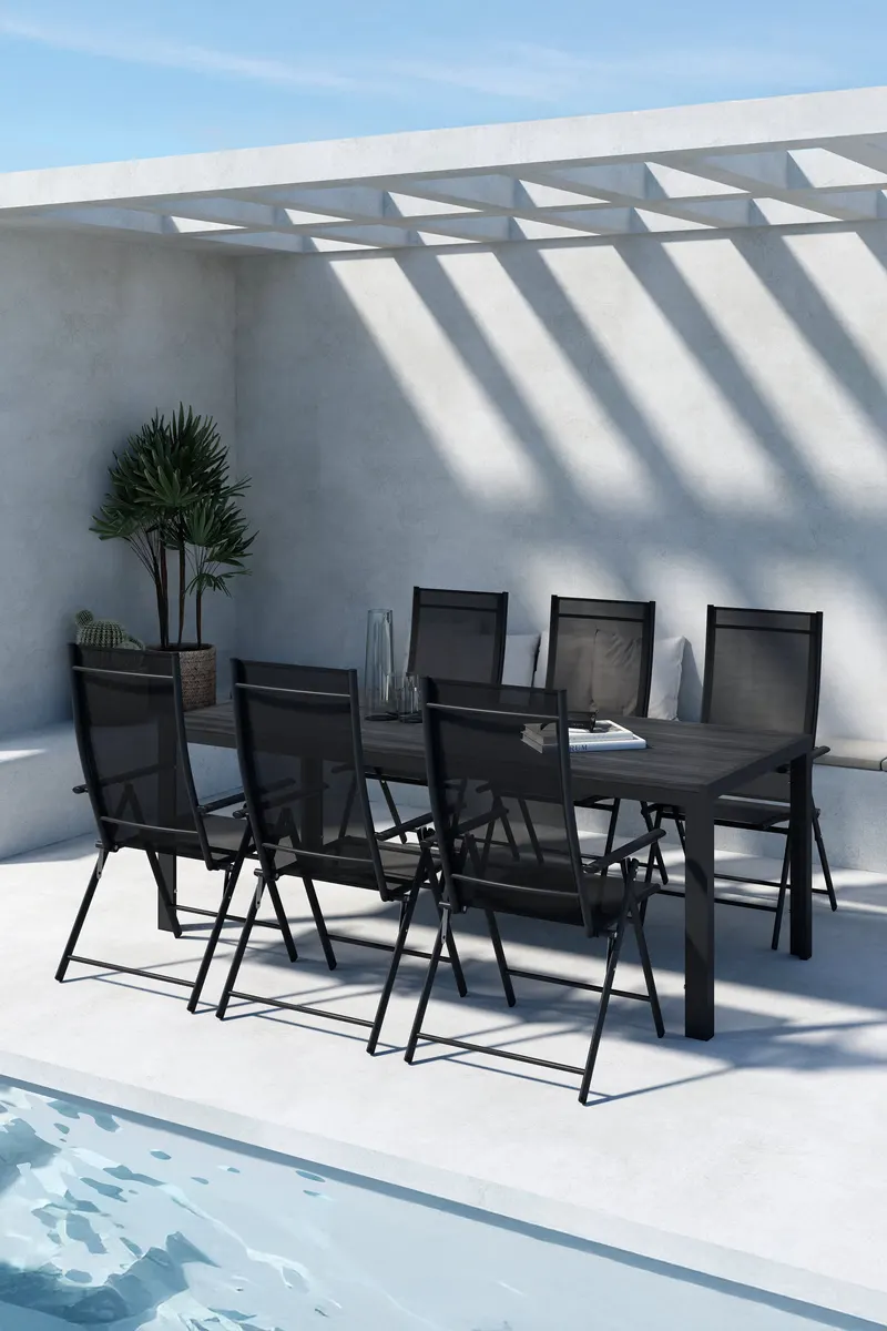 Mirko & Levanzo Gartenmöbel-Set: Tisch 205 × 90 cm, 6 Klappstühle