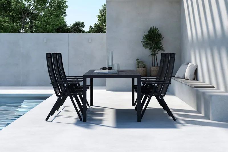 Mirko & Levanzo Gartenmöbel-Set mit 205 cm langem Tisch und 6 Klappstühlen in Schwarz, im Wohnraum, Ansicht 4